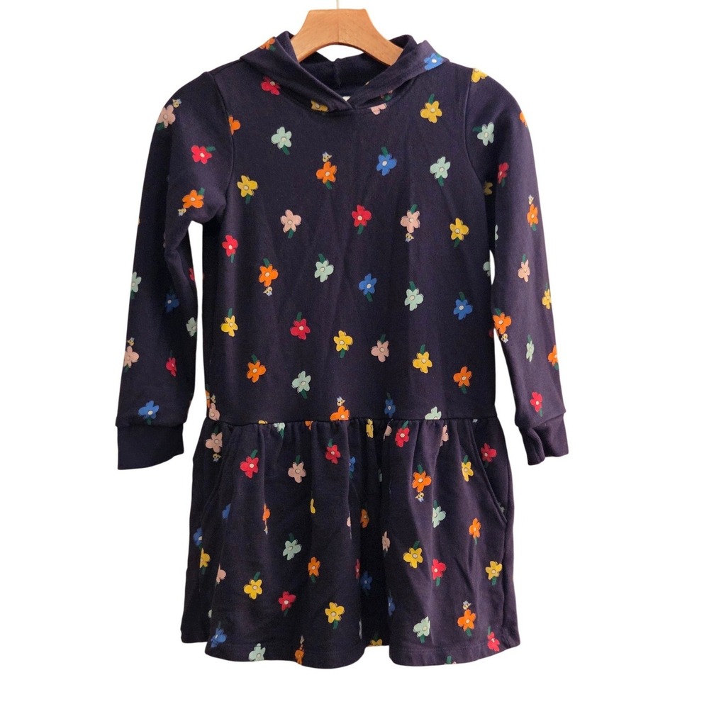 Hanna Andersson Bloosom Hoodie French Terry Dress Multicolor Floral Sz 130 US 8